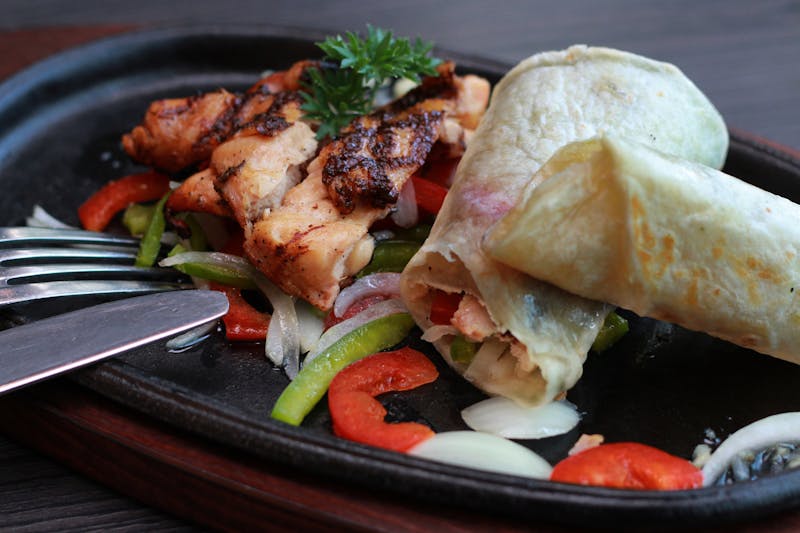 Smoked chicken wrap with fresh vegetables